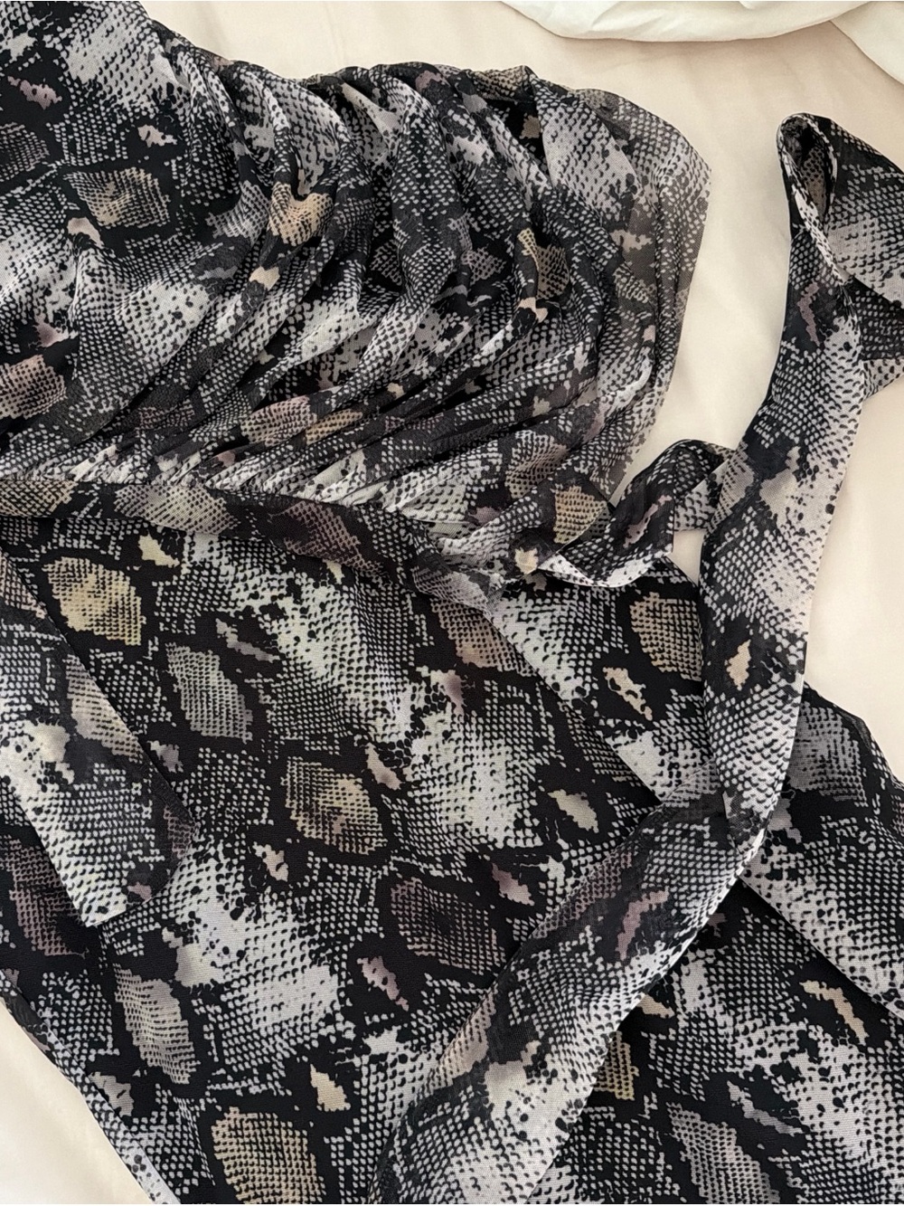 Zara Snake-Print Set in Black, Cream & Gray - top and skirt